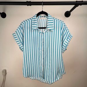 Collared Flowy Striped Short Sleeve Shirt XL